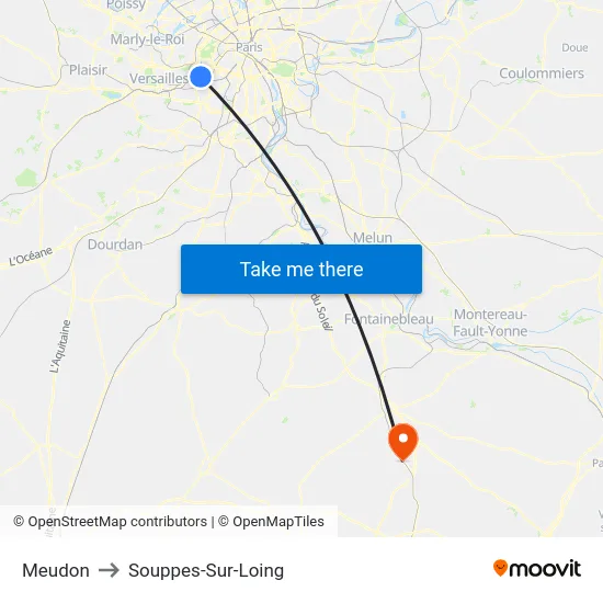 Meudon to Souppes-Sur-Loing map