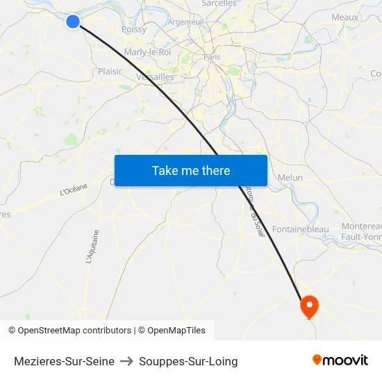 Mezieres-Sur-Seine to Souppes-Sur-Loing map
