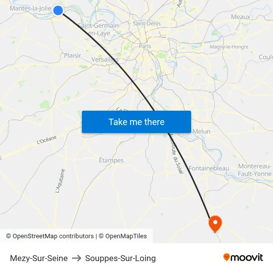 Mezy-Sur-Seine to Souppes-Sur-Loing map
