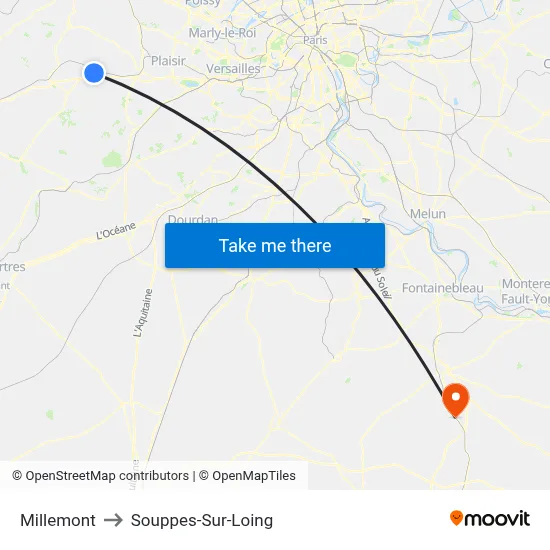 Millemont to Souppes-Sur-Loing map