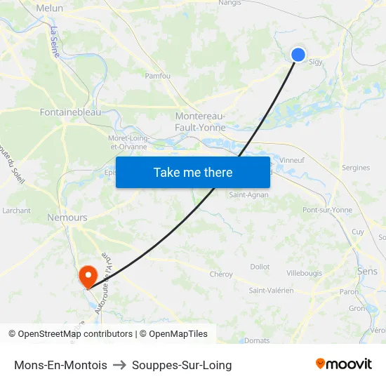 Mons-En-Montois to Souppes-Sur-Loing map