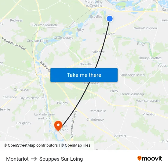 Montarlot to Souppes-Sur-Loing map
