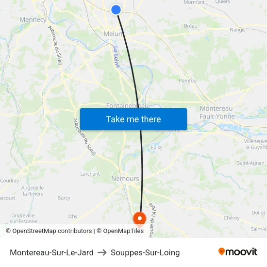 Montereau-Sur-Le-Jard to Souppes-Sur-Loing map