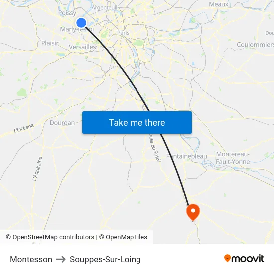 Montesson to Souppes-Sur-Loing map