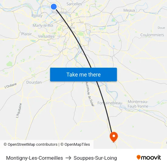 Montigny-Les-Cormeilles to Souppes-Sur-Loing map