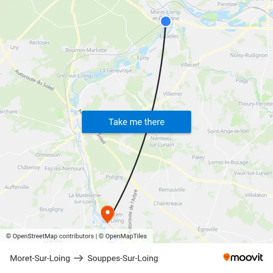Moret-Sur-Loing to Souppes-Sur-Loing map