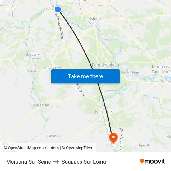 Morsang-Sur-Seine to Souppes-Sur-Loing map