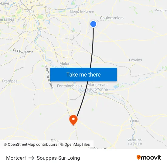 Mortcerf to Souppes-Sur-Loing map
