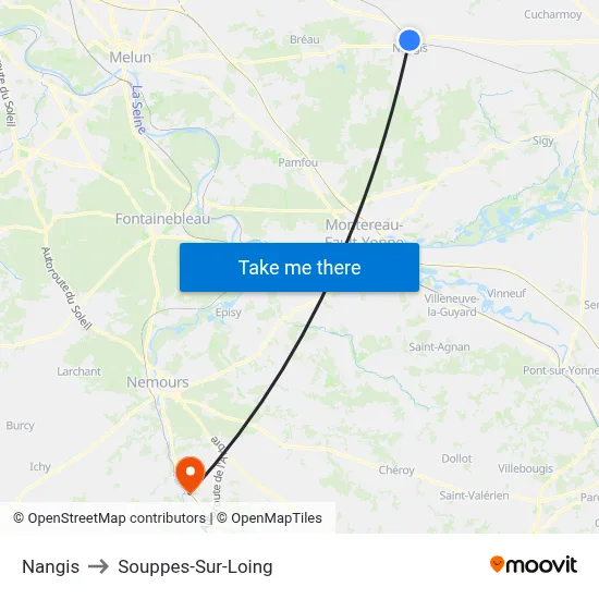 Nangis to Souppes-Sur-Loing map