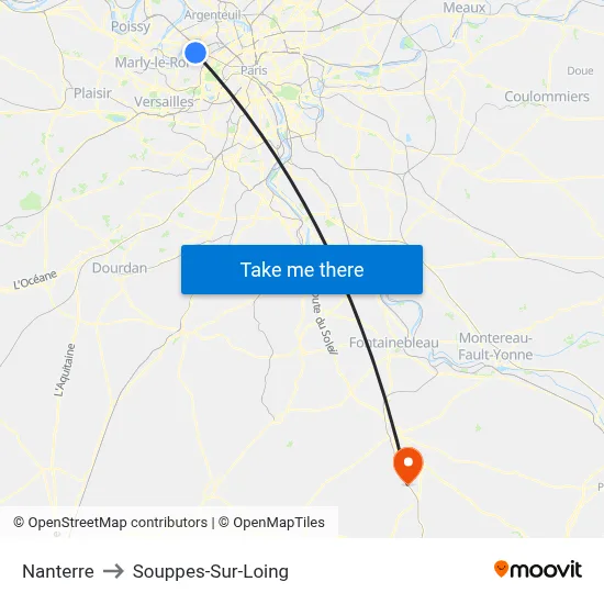 Nanterre to Souppes-Sur-Loing map