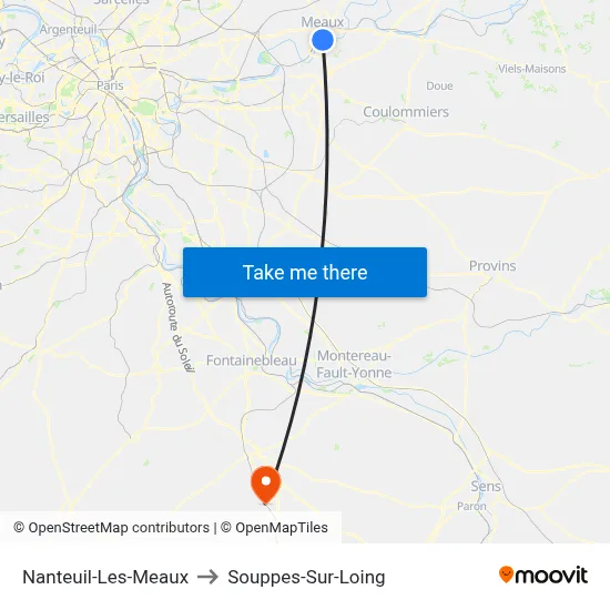 Nanteuil-Les-Meaux to Souppes-Sur-Loing map