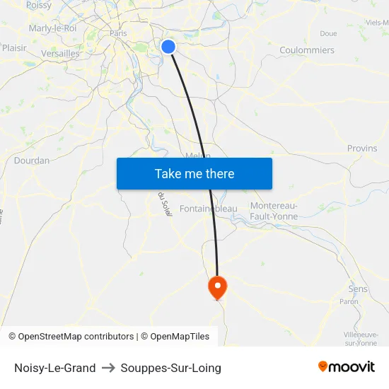 Noisy-Le-Grand to Souppes-Sur-Loing map