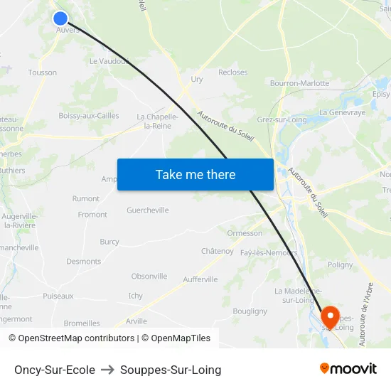 Oncy-Sur-Ecole to Souppes-Sur-Loing map