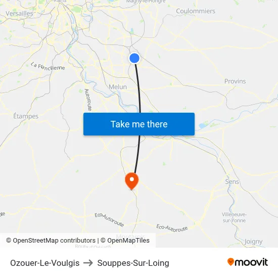 Ozouer-Le-Voulgis to Souppes-Sur-Loing map