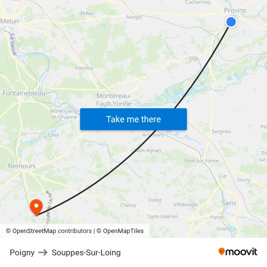 Poigny to Souppes-Sur-Loing map