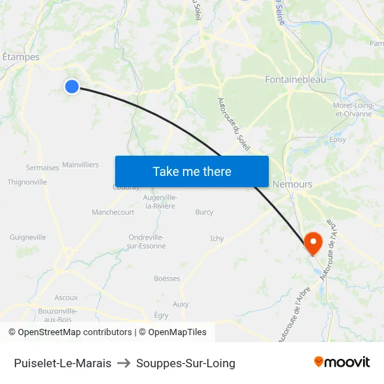 Puiselet-Le-Marais to Souppes-Sur-Loing map