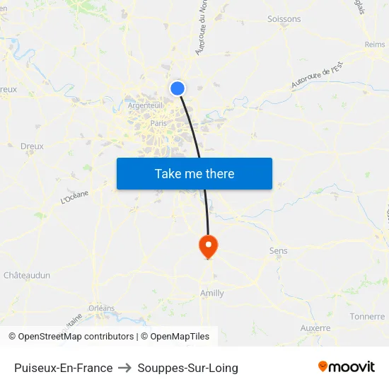 Puiseux-En-France to Souppes-Sur-Loing map