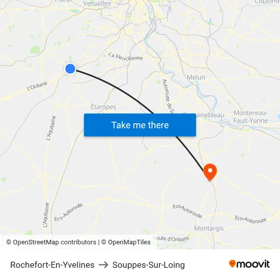 Rochefort-En-Yvelines to Souppes-Sur-Loing map
