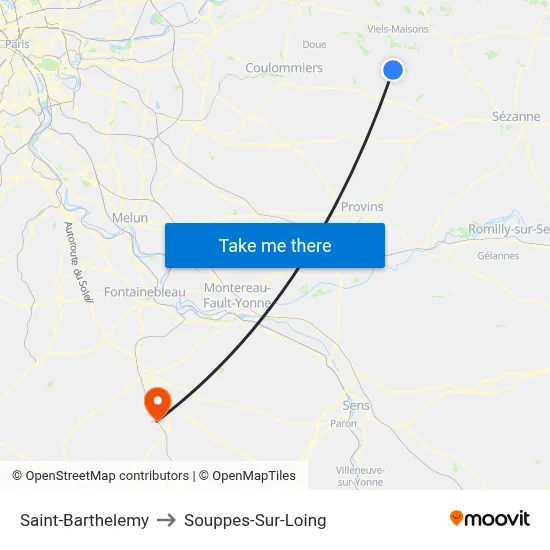 Saint-Barthelemy to Souppes-Sur-Loing map