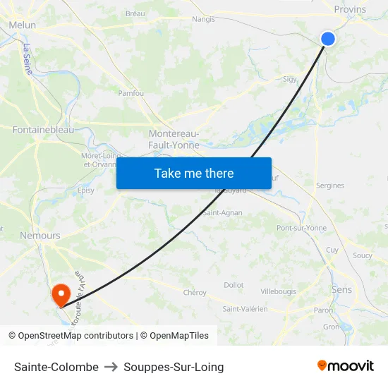 Sainte-Colombe to Souppes-Sur-Loing map