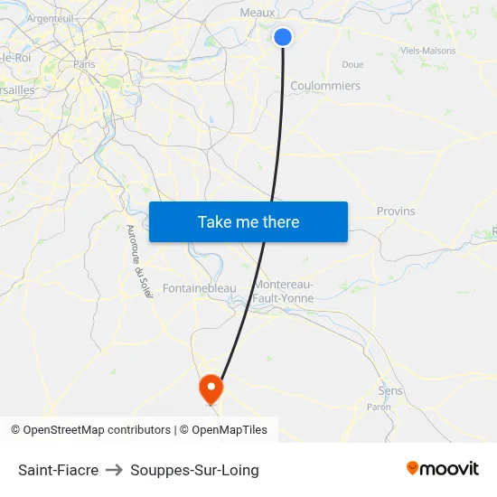 Saint-Fiacre to Souppes-Sur-Loing map