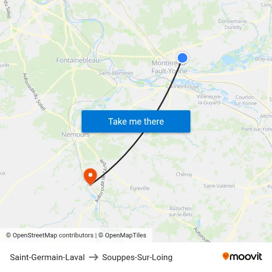 Saint-Germain-Laval to Souppes-Sur-Loing map