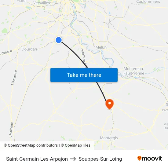 Saint-Germain-Les-Arpajon to Souppes-Sur-Loing map