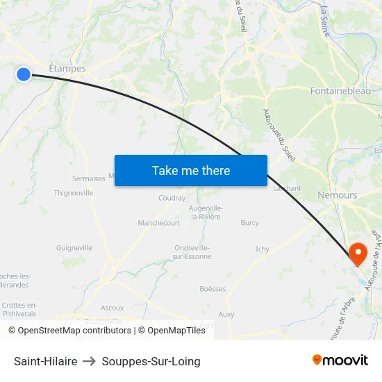 Saint-Hilaire to Souppes-Sur-Loing map
