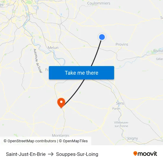 Saint-Just-En-Brie to Souppes-Sur-Loing map