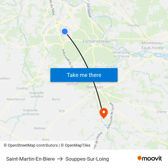 Saint-Martin-En-Biere to Souppes-Sur-Loing map