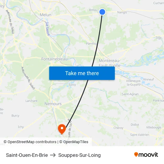 Saint-Ouen-En-Brie to Souppes-Sur-Loing map