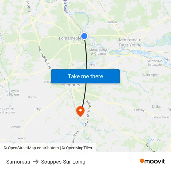 Samoreau to Souppes-Sur-Loing map