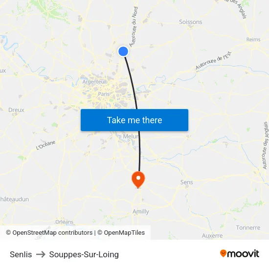 Senlis to Souppes-Sur-Loing map