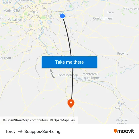 Torcy to Souppes-Sur-Loing map