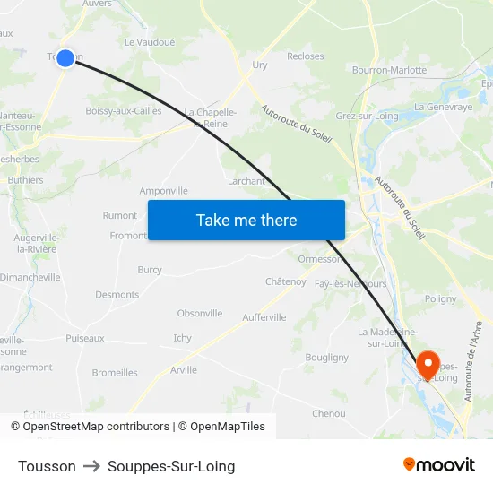 Tousson to Souppes-Sur-Loing map