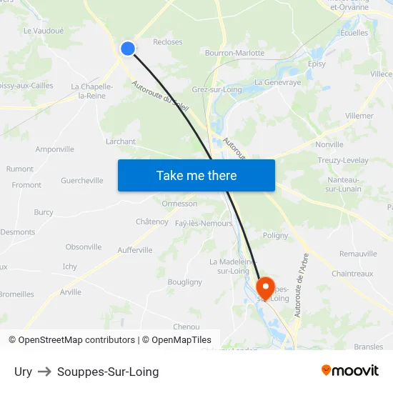 Ury to Souppes-Sur-Loing map