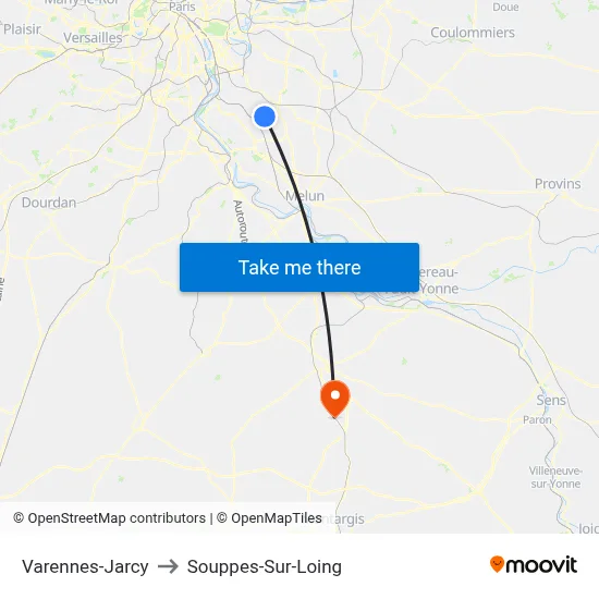 Varennes-Jarcy to Souppes-Sur-Loing map
