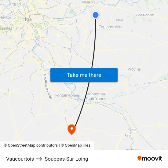 Vaucourtois to Souppes-Sur-Loing map