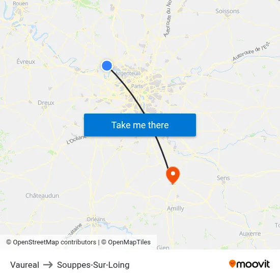 Vaureal to Souppes-Sur-Loing map