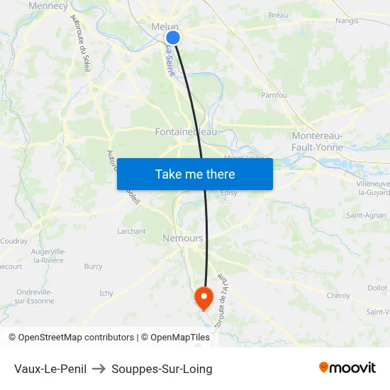 Vaux-Le-Penil to Souppes-Sur-Loing map