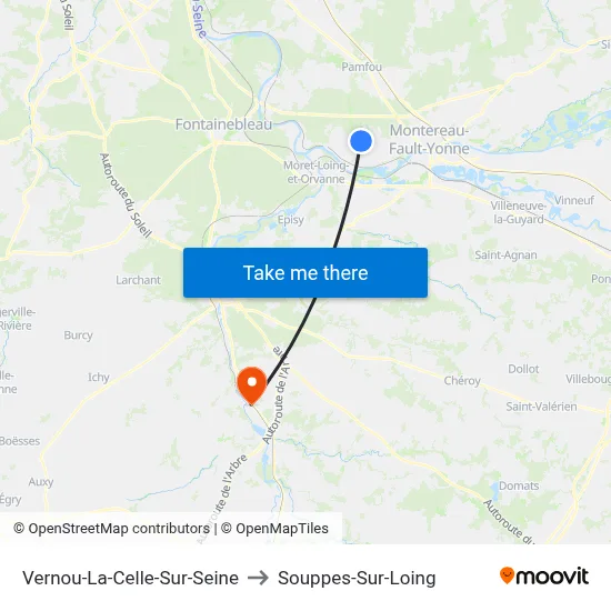 Vernou-La-Celle-Sur-Seine to Souppes-Sur-Loing map