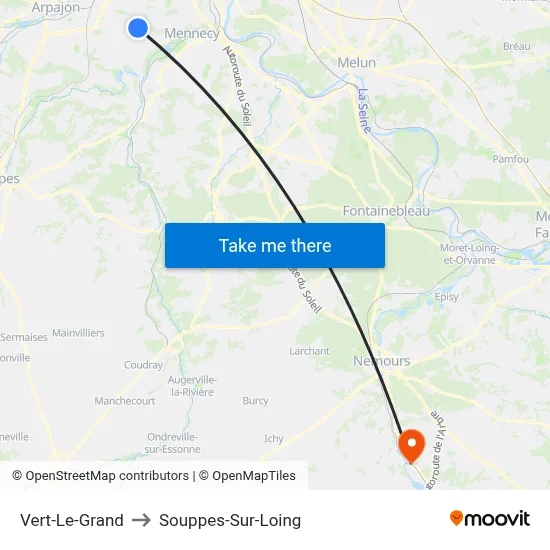 Vert-Le-Grand to Souppes-Sur-Loing map
