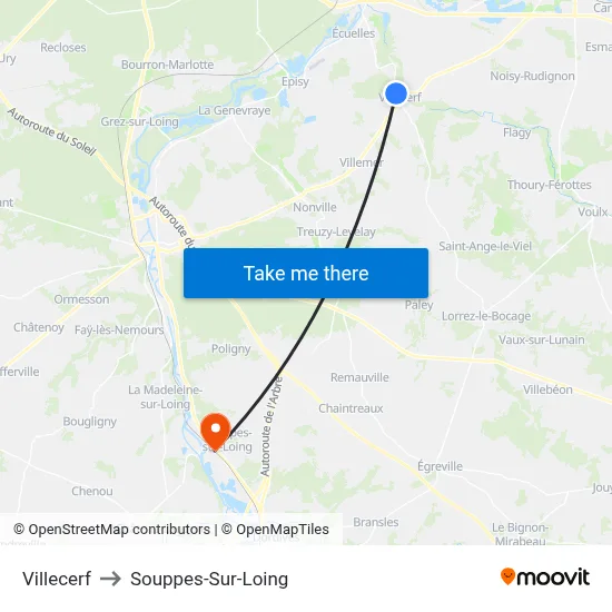 Villecerf to Souppes-Sur-Loing map