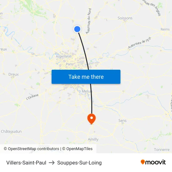 Villers-Saint-Paul to Souppes-Sur-Loing map