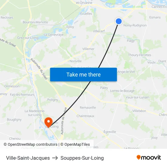 Ville-Saint-Jacques to Souppes-Sur-Loing map