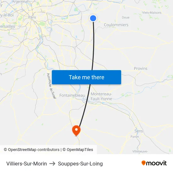 Villiers-Sur-Morin to Souppes-Sur-Loing map