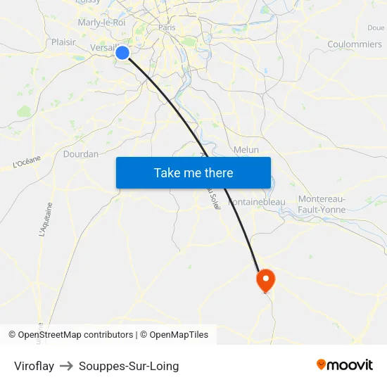 Viroflay to Souppes-Sur-Loing map