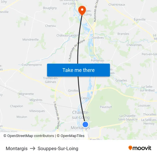 Montargis to Souppes-Sur-Loing map