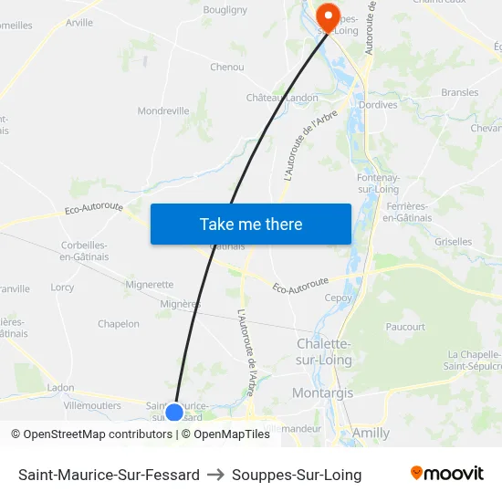 Saint-Maurice-Sur-Fessard to Souppes-Sur-Loing map