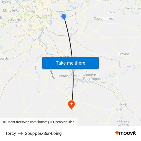 Torcy to Souppes-Sur-Loing map